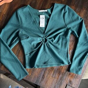Abercrombie & Fitch Green Long Sleeve Top with Ring Detail